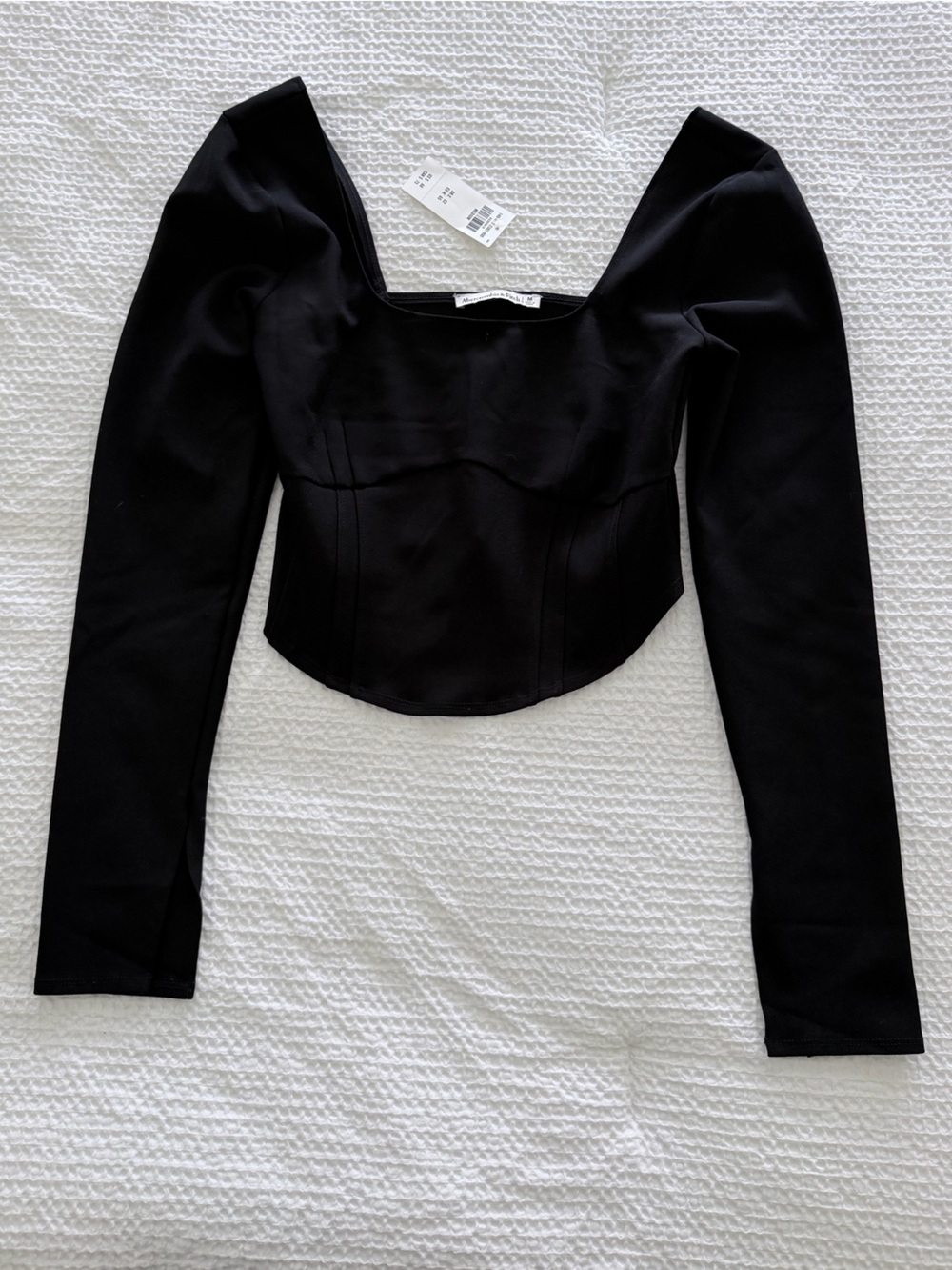 NWT Abercrombie & Fitch Black Square Neck Corset Blouse Top